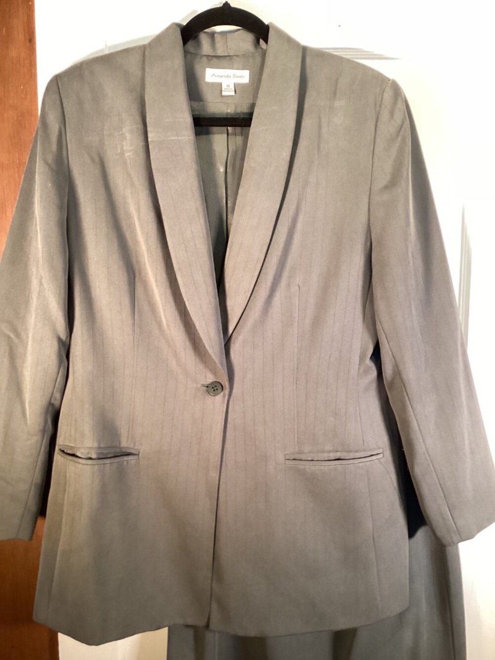 Vintage 90s Amanda Smith Gray Pinstripe Suit Set Blazer Skirt Oversized Size 14